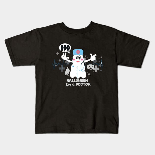 BOO Lady Doctor dressed as a GHOST - cute Halloween Kids T-Shirt by ArtProjectShop